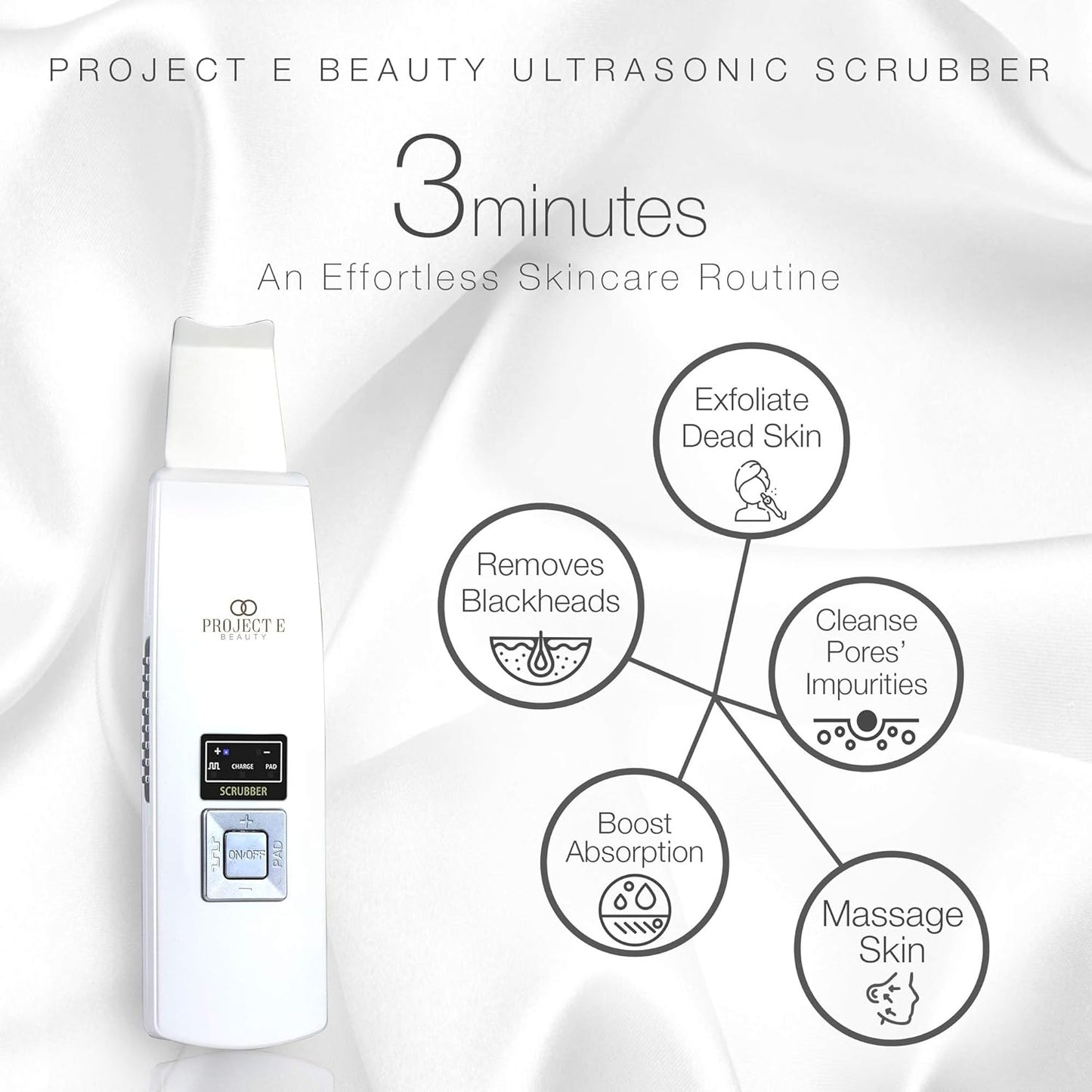 Wireless Ultrasonic Skin Care Scrubber by Project E Beauty | Skin Spatula | Gentle Exfoliation | Removes Blackheads | Deep Pore Cleansing | Dead Skin Remover | Smoother Complexion