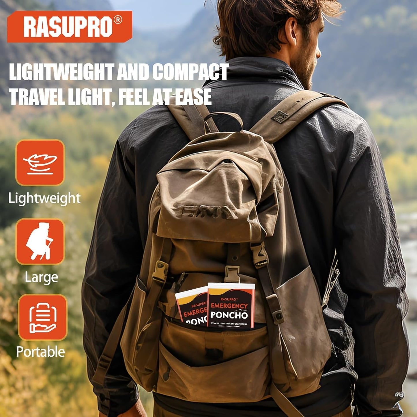 Rasupro 4 Pack Emergency Ponchos with Thickened Mylar Blanket Lining, Windproof, Waterproof, and Thermal Orange Survival Ponchos - Perfect for Outdoor Rescue, Family Camping Gear, Car Emergency Kits,