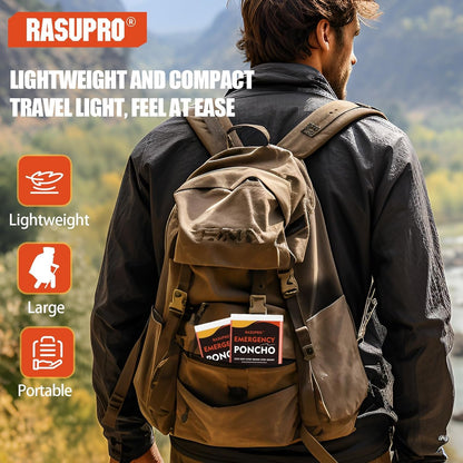 Rasupro 4 Pack Emergency Ponchos with Thickened Mylar Blanket Lining, Windproof, Waterproof, and Thermal Orange Survival Ponchos - Perfect for Outdoor Rescue, Family Camping Gear, Car Emergency Kits,
