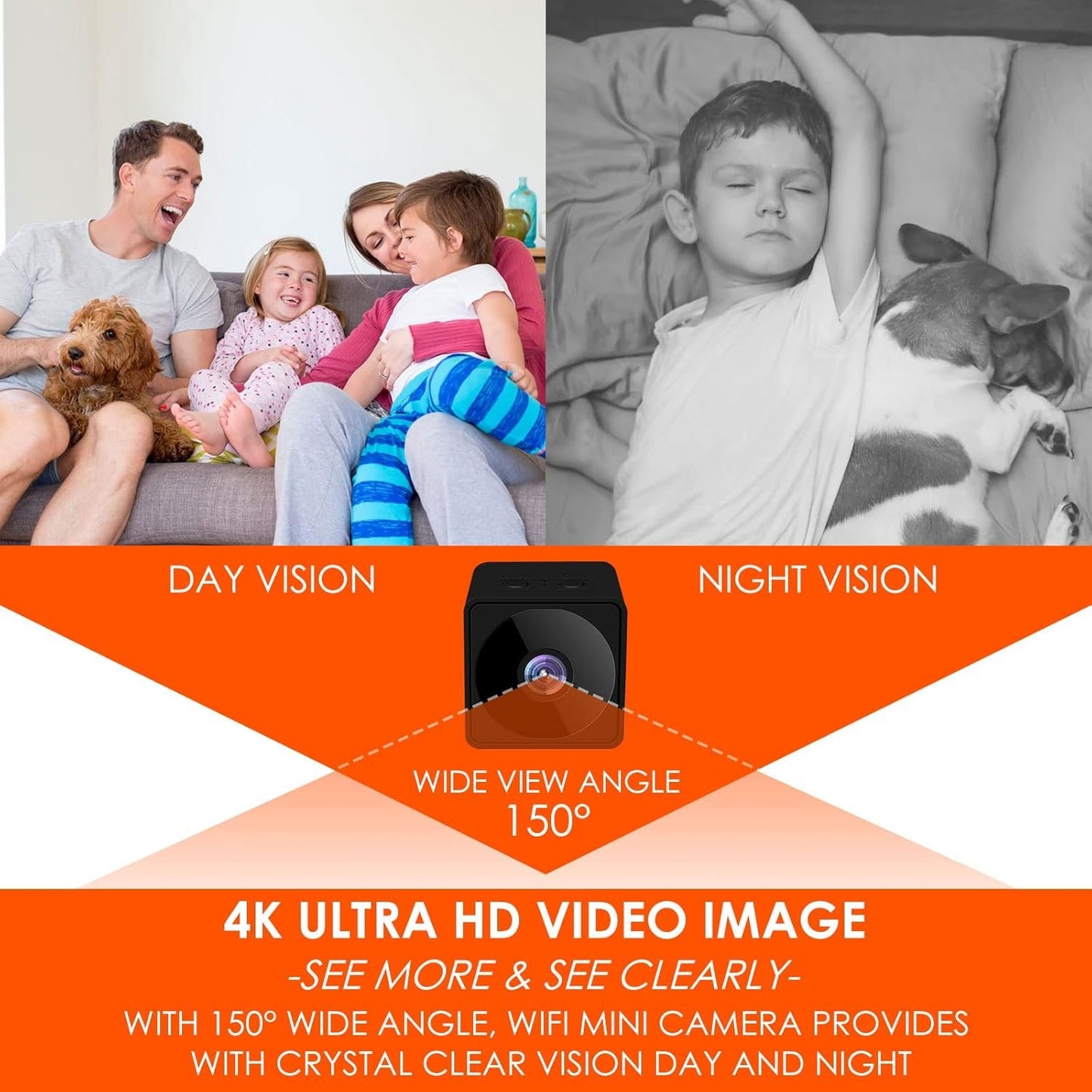 4K Spy Camera, UCOCARE WiFi or No WiFi Options Security Camera, Mini Camera with 32GB Memory Card, Wire-Free Portable, Smart Motion Detection, 150Â° Wide View Angle, Nanny Cam, Night Vision(Black)