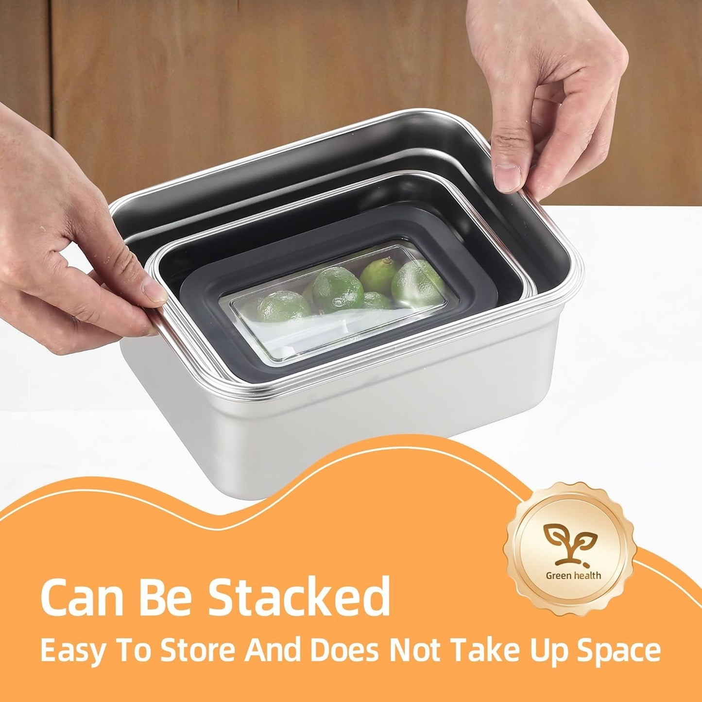 Misichao Stainless Steel Food Storage Containers with Lids - Stackable Meal Prep Food Containers for Kitchen & Pantry, Leakproof, Reusable Metal Bento Lunch Box (450ml+1100ml+2500ml)