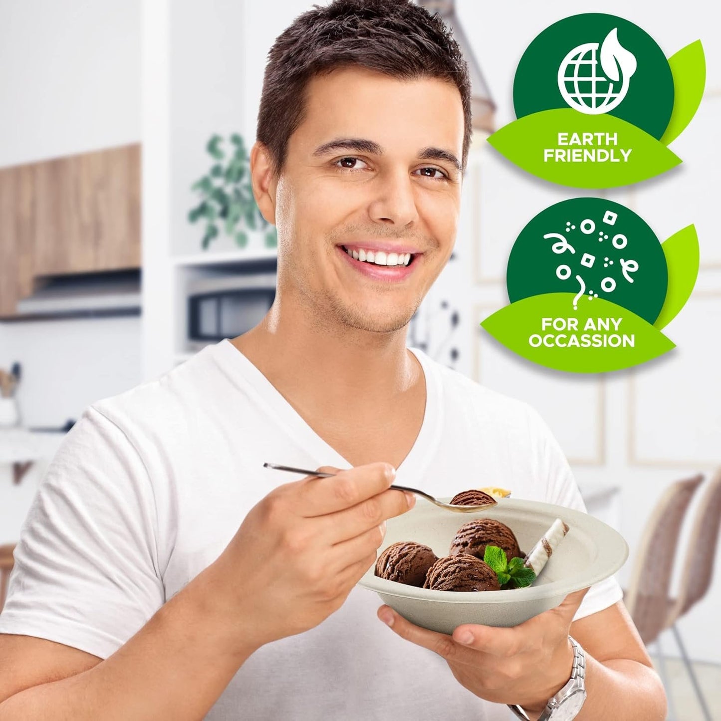 PAMI 100% Biodegradable Sugarcane Bowls [Pack of 50] 12 oz. Natural Compostable Soup Bowls- Planet-Friendly Bagasse Bowls For Hot & Cold Uses- Heavy-Duty Disposable Microwavable Paper Serving Bowls