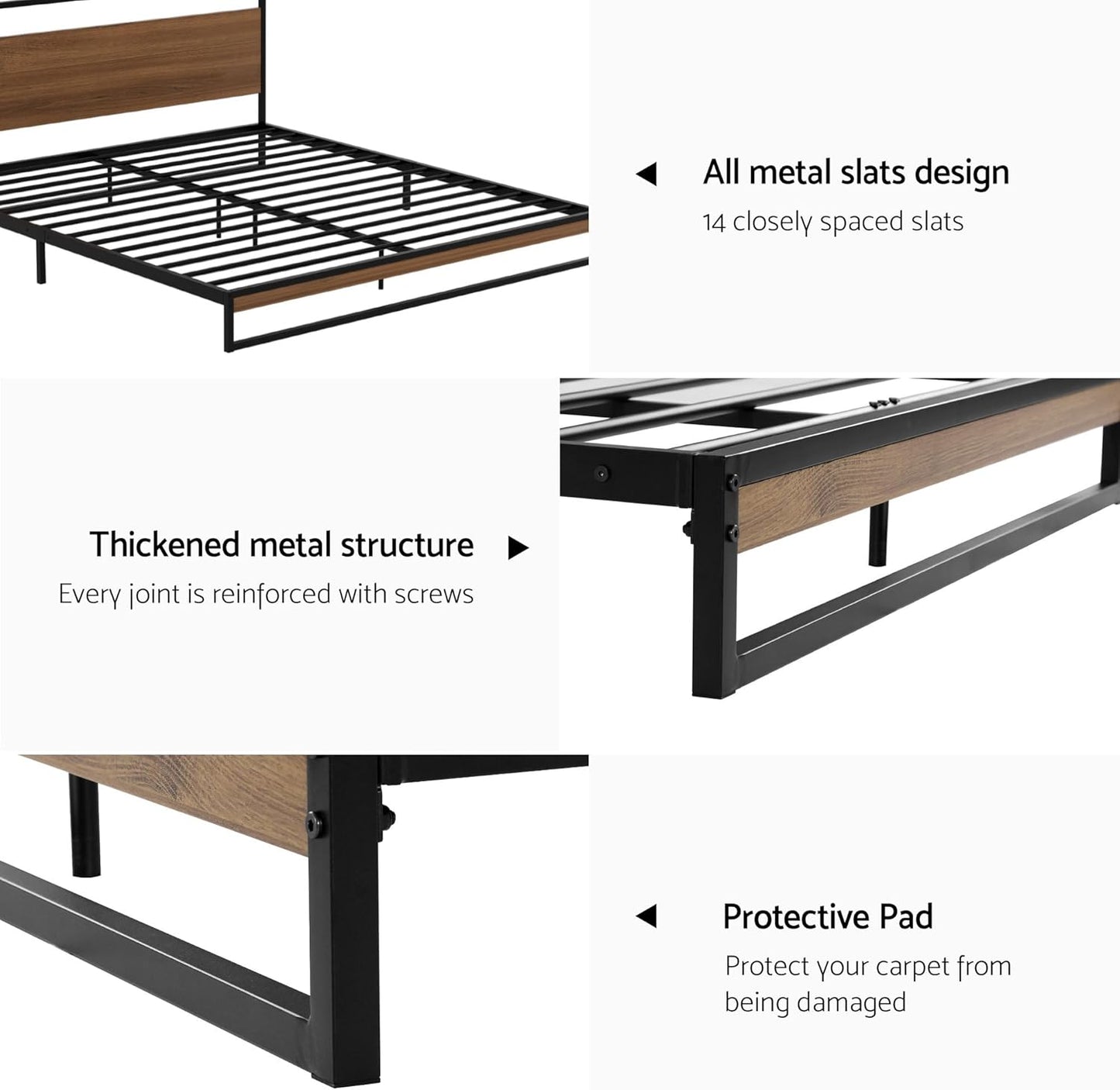 Artiss King Metal Bed Frame with Headboard(Base Only), Metal Platform Bed with Easy Assembly, 300kg Capacity Heavy-Duty Metal Slats with Under Bed Storage for Master Bedroom/Guest Room, Black
