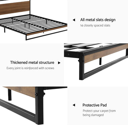 Artiss King Metal Bed Frame with Headboard(Base Only), Metal Platform Bed with Easy Assembly, 300kg Capacity Heavy-Duty Metal Slats with Under Bed Storage for Master Bedroom/Guest Room, Black