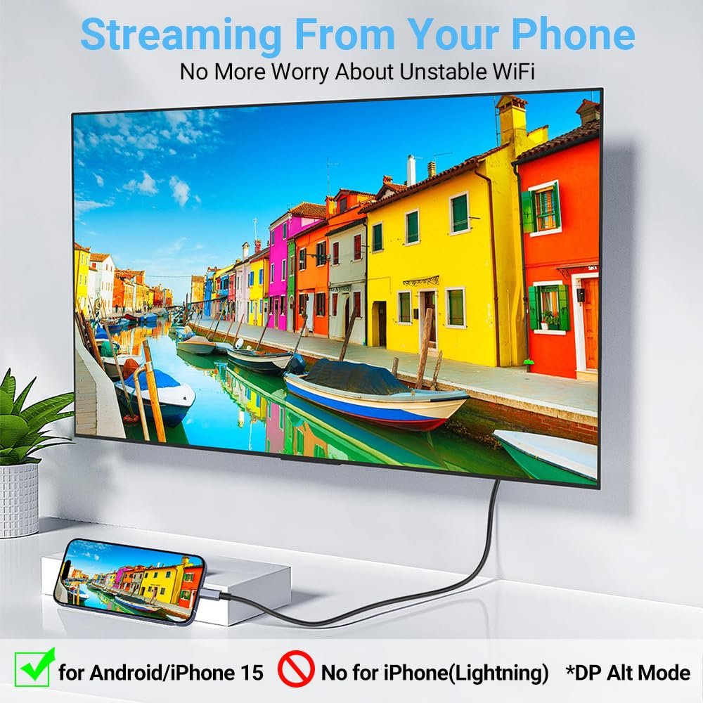 AHGEIIY 4K@60Hz USB C to HDMI Cable 2M, Type C to HDMI Adapter Nylon Braided Thunderbolt 4/3 to HDMI, HDMI to USB C for iPhone 16 Pro Max Plus, MacBook Pro Air iPad, Pro XPS, Galaxy S25 Steam Deck