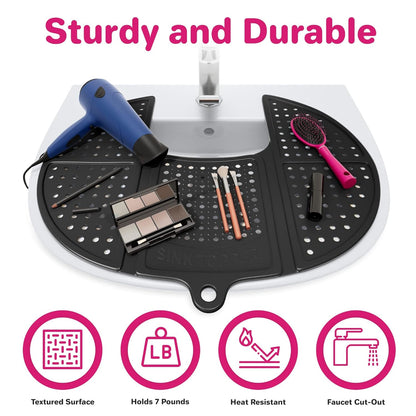 Sink Topper Foldable Sink Cover | Silicone Beauty Makeup Brush Cleaning Mat | Hot Tools Organizer | Bathroom Cover for Counter Space & Storage Saver | Traveling Must Haves for RV | Standard, Black
