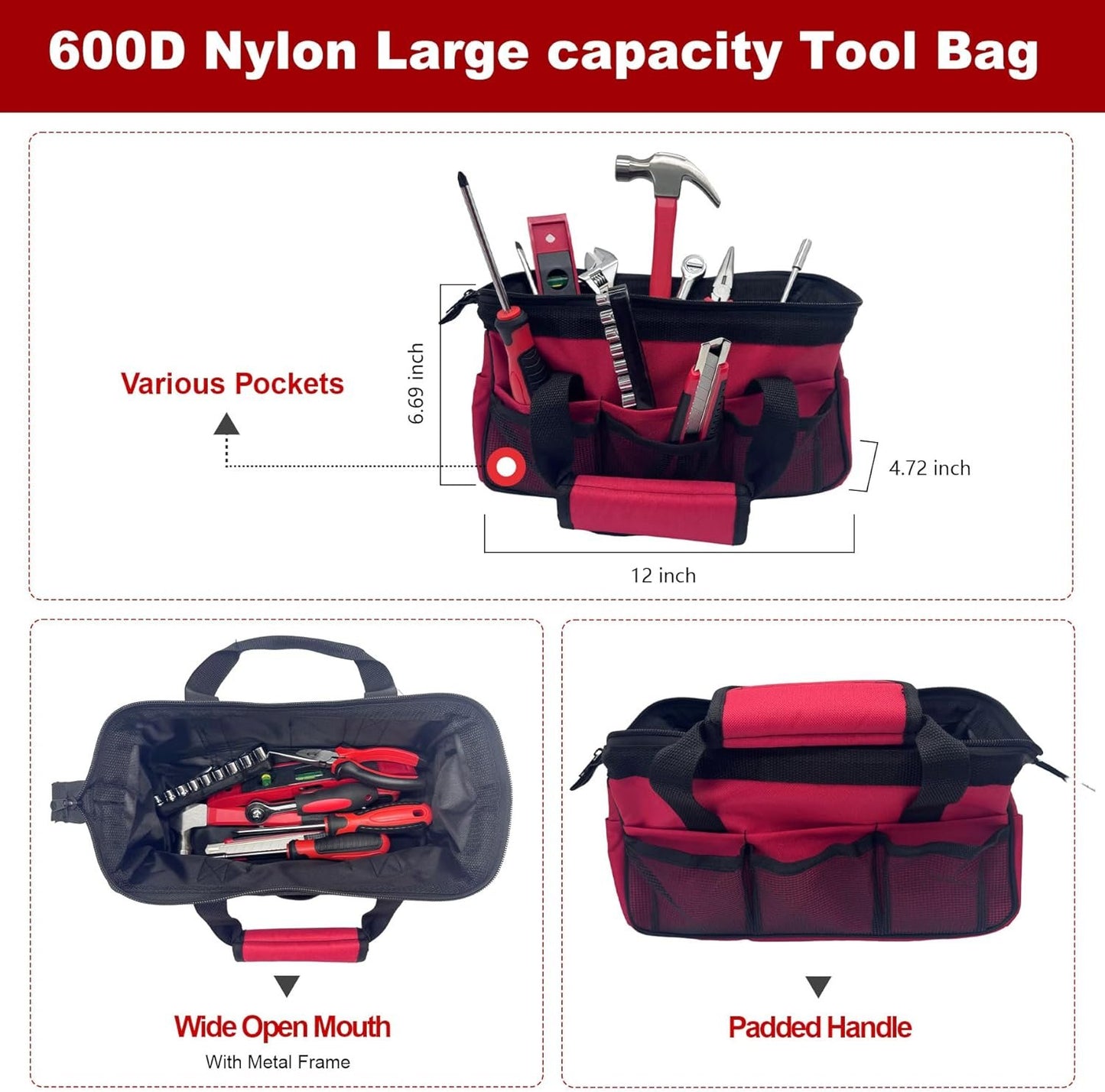 KCTXIPE Portable Household Tool Kit for Women & Beginners - 12" Starter Tool Set with Durable Bag, Ideal for Home, Apartment, Dorm, Office, and DIY Projects