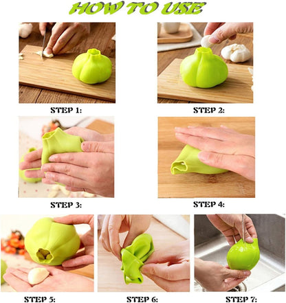 Coralpearl Garlic Ginger Press Cutter Mincer Chopper Crusher Slicer Grater Grinder Dicer Machine Food Aid in Plastic Stainless Steel with Silicone Peeler Kitchen Gadget Green Tool Set (Cube)