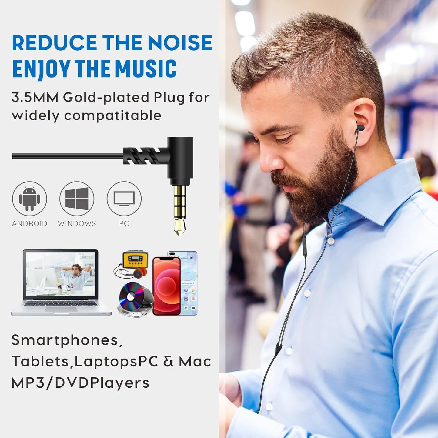 Hearprotek Sleep Earbuds, Lightweight Soft Noise Reduction Ear Buds Wired with Mic and Volume Control, 3.5mm Tangle Free Sleep Headphones for Side Sleepers, Snoring, Air Travel, Meditation, Relaxation