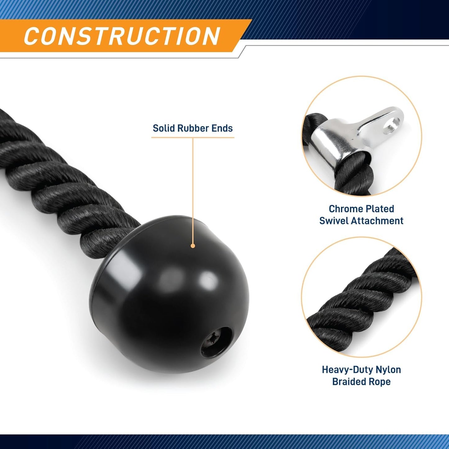 Marcy TCR-24 Apex Tricep Rope, Black, 28L x 2.5W x 2.5H in.