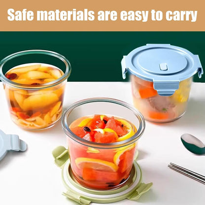 Glass Food Storage Containers, 4 Piece Set of Glass Meal Prep Containers with Sealed Lid, Microwave and Refrigerator Safe, Suitable for Fruits, Salads, Lunches, Ice Cream and Travelï¼ˆCircularï¼‰