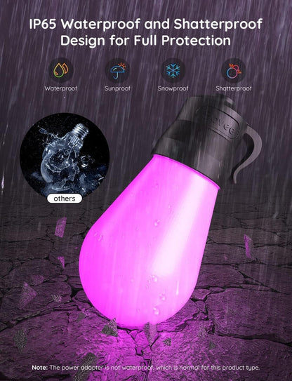 Govee Smart Outdoor String Lights H7021, RGBIC Warm White 96ft (2 Ropes of 48ft) LED Bulbs for Outdoor Decorations, WiFi Patio Lights Work with Alexa, Google, APP Control, IP65 Waterproof