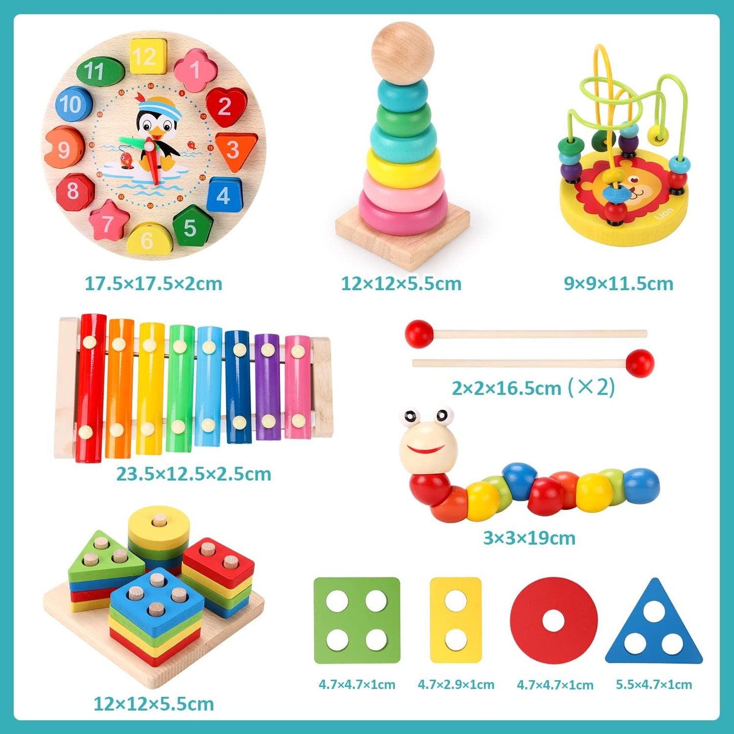 Qizebaby Toddlers Montessori Wooden Toys for Boys Girls Age 2 3 4 Year Old,Baby Toy Learning Musical Setsï¼ŒShape Sorting Toys Gifts for Kids 2-4, Wooden Preschool Learning Fine Motor Skills Game