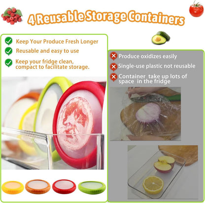 Nawchedo Silicone Fruit and Vegetable Storage Containers for Fridge, Onion Storage Container, Avocado keeper,Tomato Saver, Lemon holder Set of 4- Ideal for Garlic, Onions, Lemons and Potatoes