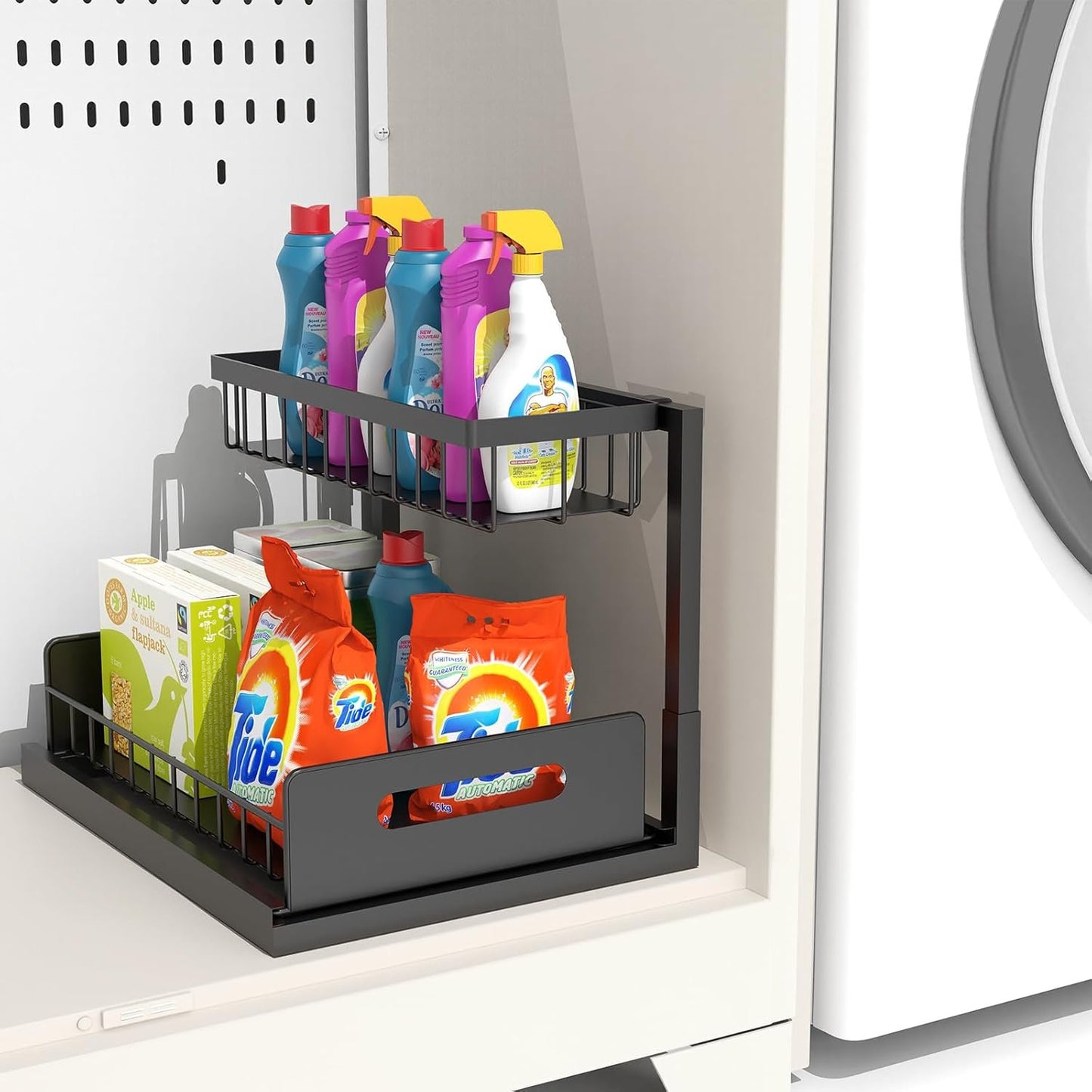 Under Sink Organizer and Storage, 2 Tier Rustproof Under Cabinet Storage, Sliding Kitchen Sink Organizer for Kitchen Bathroom