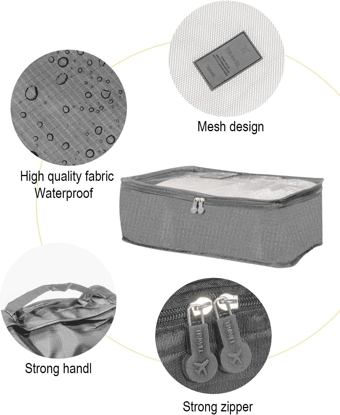 BillyBath Suitcase Organizer Set, 8 in 1 Travel Organizer for Clothes, Shoes, Cosmetics, Grey