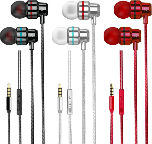 3 Pack Wired Earbuds With Microphone - In-Ear Headphones, Noise Isolating, Lightweight - 3.5mm Jack Compatible With iPhone, Samsung, Android, Tablets and Other Devices