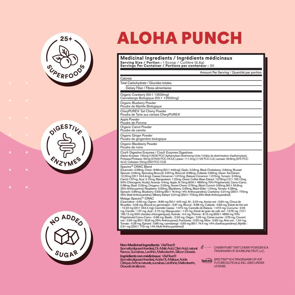 Cira Reds Superfood Powder - Antioxidants and Digestive Enzymes w/Acai Berry for Nitric Oxide, Increased Energy, Immunity, & Gut Health - 30 Servings, Aloha Punch