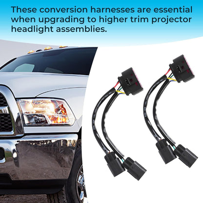for 09-18 Dodge Ram Conversion Harnesses - Quad Housing to Projector Headlight - Upgrade Your Truck's Lighting 2PCS