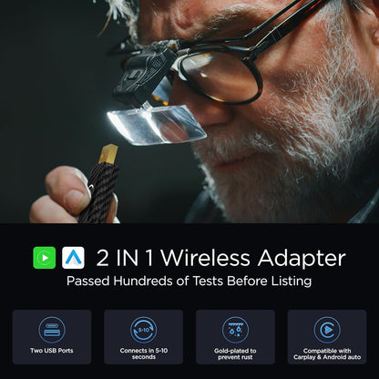 MSXTTLY Wireless Carplay Adapter & Android Auto Wireless 2 in 1, SMT-AC01 Converts Android Auto/Carplay from Wired to Wireless, Supports iOS 10+ and Android 11+, USB C/A, Plug & Play Mini Black