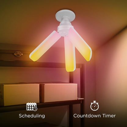 Feit Electric Smart LED Garage Light, RGBW 3 Panel, WiFi 2.4GHz, Screw-in LED Shop Light Bulb, Works with Alexa and Google Home Assistant, E26, 4000 Lumens, Garage Ceiling Light, ADJ4000/RGBW/LED/AG