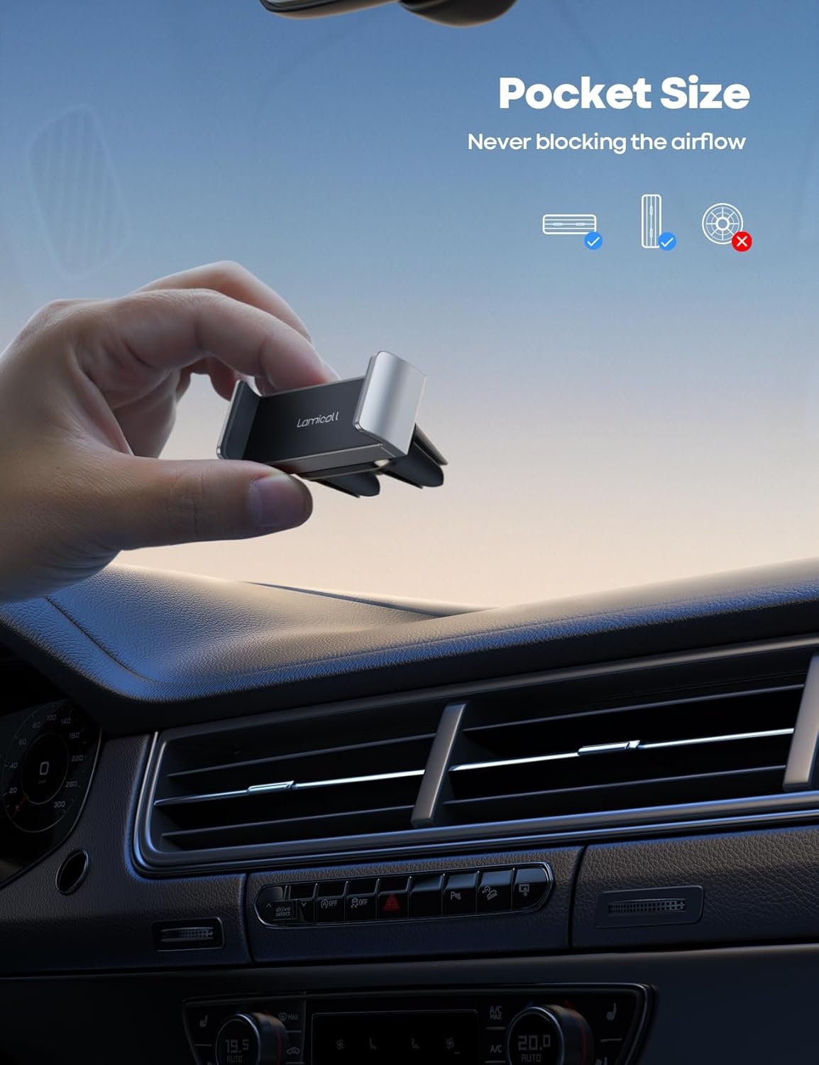Lamicall Car Phone Holder – Phone Holder for Car Ventilation, 360 Rotation Port for iPhone 16 15 14 13 12 Pro Max Plus Mini XS XR X 8 7, Huawei, Samsung, Other Smartphones