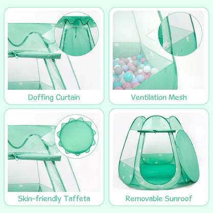 Baby Ball Pit for Toddler with 50 Balls, Pop Up Princess Tent with Star Lights for 1 2 3 Year Old Birthday Gift, 12-18 Months Baby Girl Toys with Carrying Bag, Indoor&Outdoor Play Tent for Kids(Green)