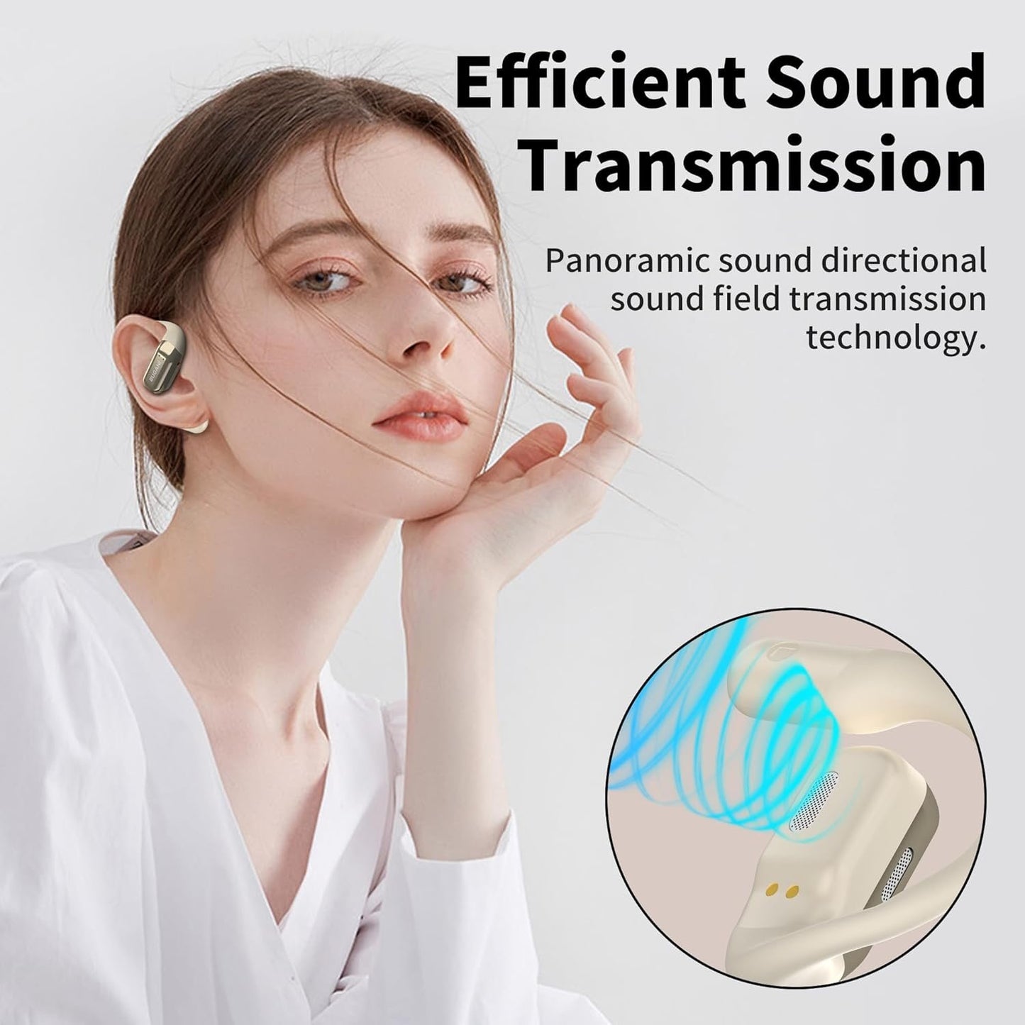 BUGANI Open Ear Headphones, Bluetooth 5.2 Wireless Headphones with Microphone, ENC Clear Talk, Immersive Stereo Sound, Fast Charging, 32H Playtime, Waterproof Sport Earbuds for Running.