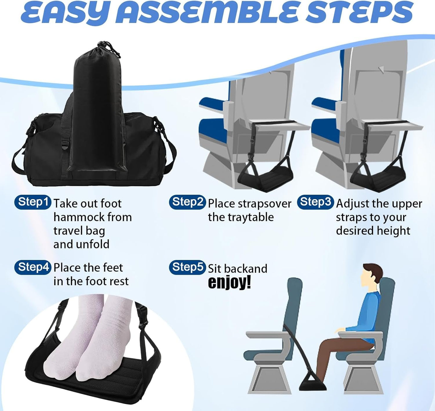 Airplane Foot Hammock,Foot Rest Leg Rest with Wider Support,Office Desk Footrest,Comfortable Foot Sling for Long Flight Travel Voyage Essentials Plane Trip,Black (2 pack)