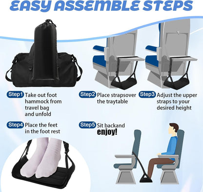 Airplane Foot Hammock,Foot Rest Leg Rest with Wider Support,Office Desk Footrest,Comfortable Foot Sling for Long Flight Travel Voyage Essentials Plane Trip,Black (2 pack)