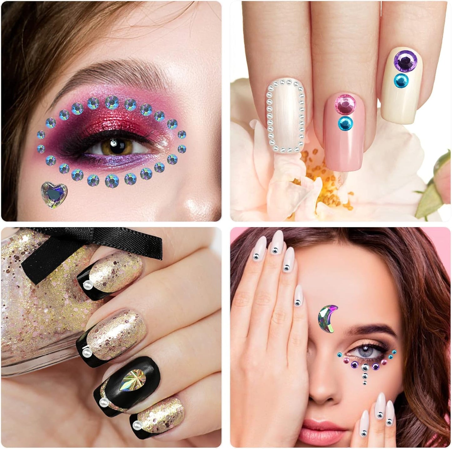 6 Sheets Rhinestone Stickers for Face Eyes Body Set, Self Adhesive Gem Stickers for Women Festival Accessories, Crystal Stickers for Rhinestones Make Up Nail Art Decorations