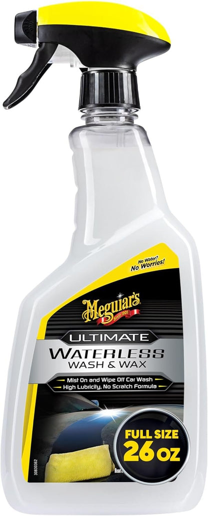 Meguiar's Ultimate Waterless Wash & Wax, Scratch-Free Waterless Car Cleaning Spray That Makes Detailing Quick and Easy, 2-in-1 Cleaner and Protection to Help Your Ride Shine, 26 Oz