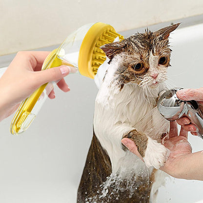 Pet Bath Brush - Pet Bath Massage Brush with Shampoo Dispenser | Grooming Tool Cleaner Silicone Bristle Cat Comb Shower Accessories for Puppy Kitten Small Animals