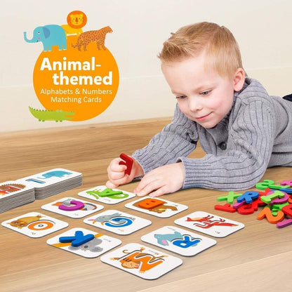 Coogam Numbers and Alphabets Flash Cards Set - ABC Wooden Letters and Numbers Animal Card Board Matching Puzzle Game Montessori Educational Toys Toddlers Age 2 3 4 5 Preschool and Up Years