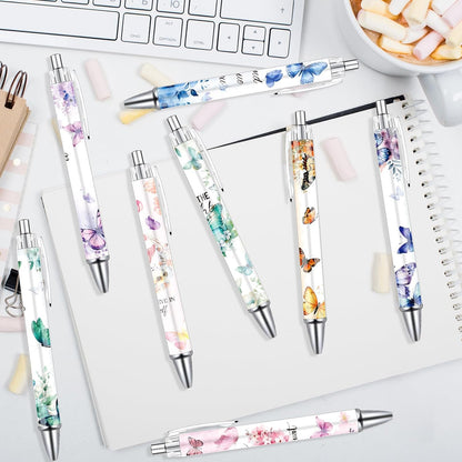 Wxiben Butterfly Inspirational Ballpoint Pens - 24PCS Butterfly Print Pens Set Retractable Positive Flower Pens Smooth Writing Floral Pens for Office Stationery School Supplies for Women Teacher Gift