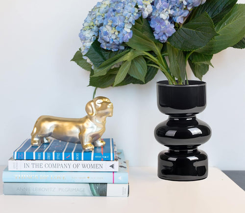 WYFQ501 Black Borosilicate Glass Vases, 7 Inch Height, Contemporary Style, Solid Black, Cylindrical Shape, Living Room Decor