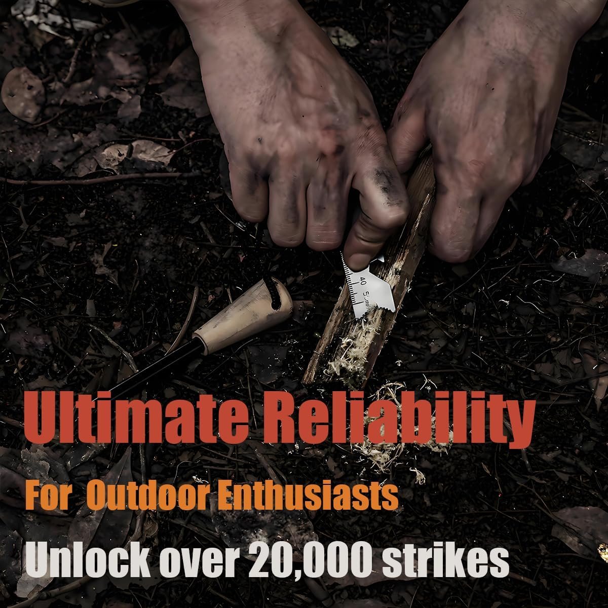 Ferro Rod Fire Starter Survival Tool – 3/8" Thick Fire Steel with 20,000 Strikes – Waterproof Flint and Steel Kit, Ferro Rod with Striker Wood Handle, Lanyard, Compass, and Emergency Whistle