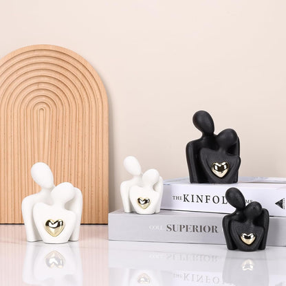oliruim 8cm Tall Couple Figurines for Home Decoration Modern Sculpture with Gold Heart Design - Home Decoration, Couple Anniversary Gift Wedding (8cm White)