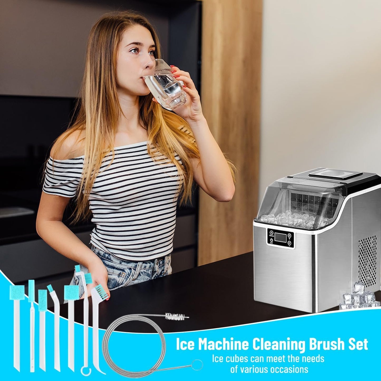 Ice Maker Cleaner Brush Set - 2pc Straw Cleaner Brush & Ice Machine Cleaner, 8pc Crevice Tools, Essential Kit for Maintenance & Cleaning