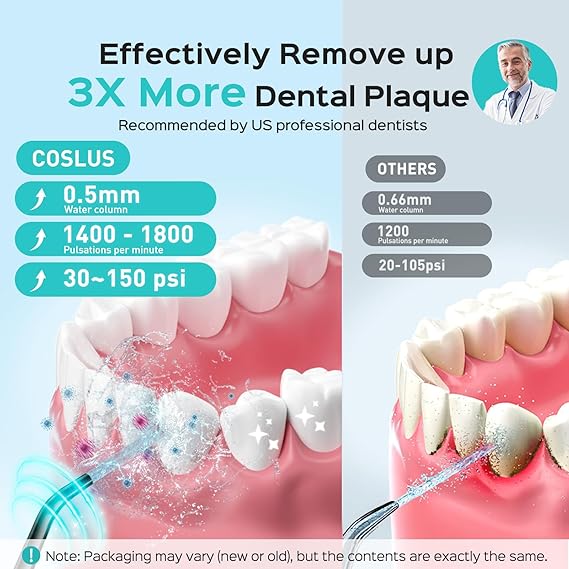 COSLUS Water Dental Flosser Pick for Teeth: 4 Modes Cordless Portable 300ML Larger Tank Water Teeth Cleaner IPX7 Waterproof Flossing Cleaning Picks for Home Travel Black C30(FC5360)