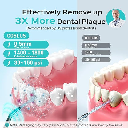 COSLUS Water Dental Flosser Pick for Teeth: 4 Modes Cordless Portable 300ML Larger Tank Water Teeth Cleaner IPX7 Waterproof Flossing Cleaning Picks for Home Travel Black C30(FC5360)