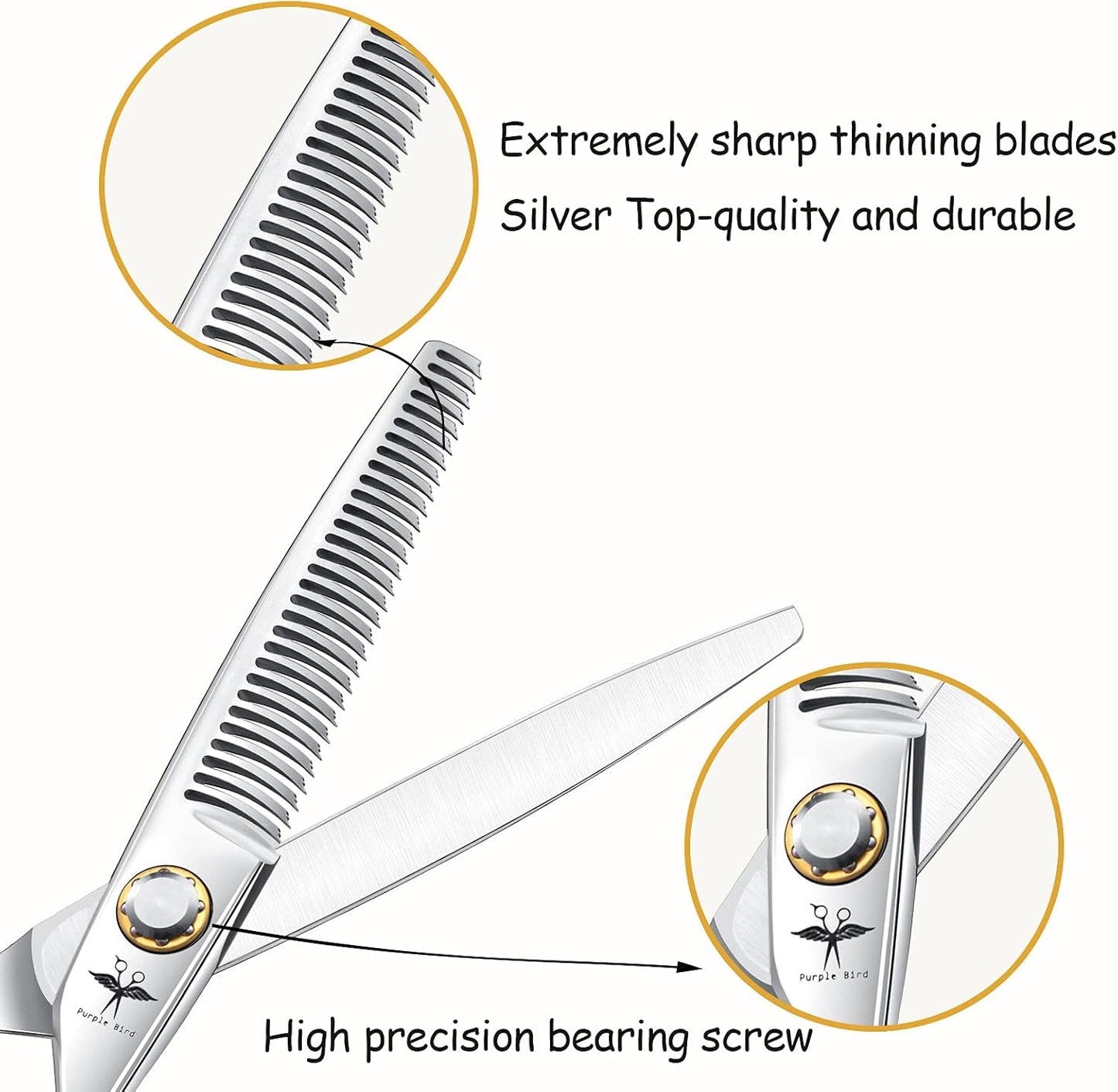 PURPLEBIRD 6 Inch Hair Thinning Scissors Japanese Stainless Steel Hairdressing Scissors Ideal for Men, Women and Children, Silver