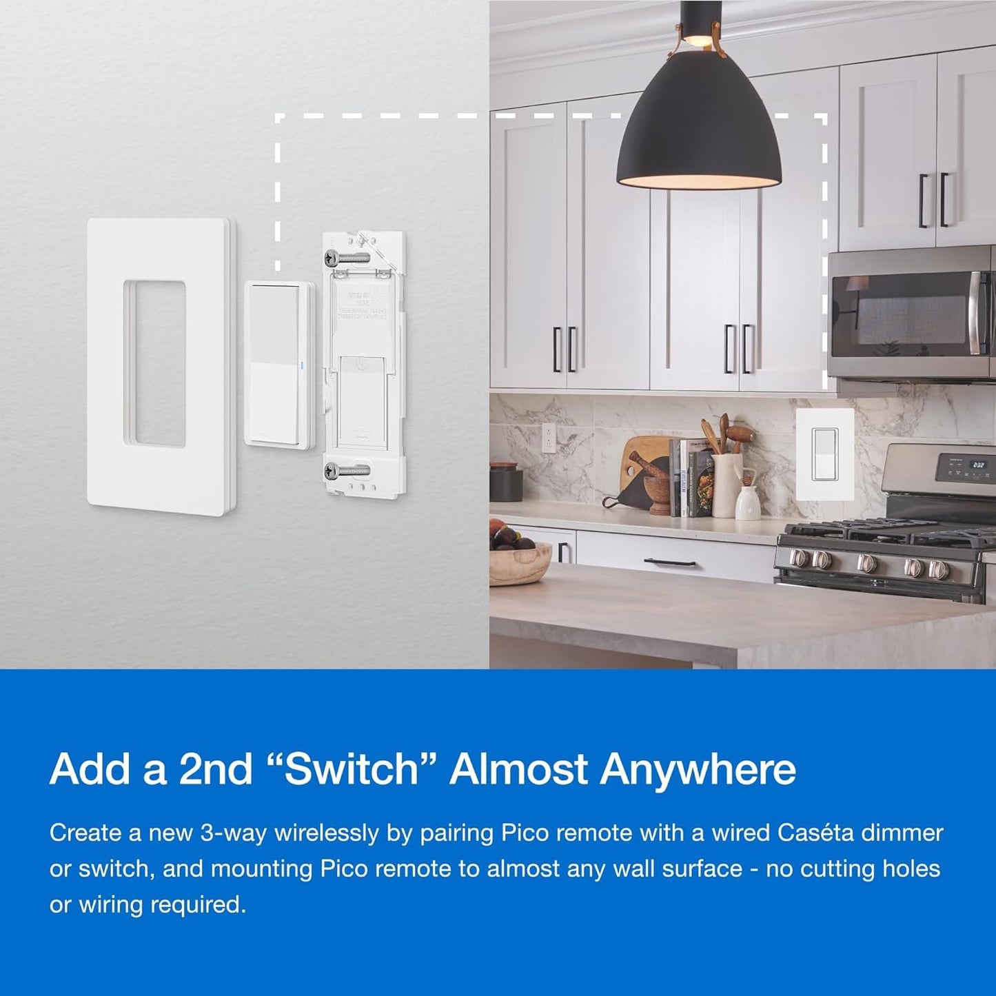 Lutron Claro Smart Switch 3-Way Kit for Caseta Smart Lighting, with Wall Plate, Pico Paddle Remote, Wallmount Bracket, and Label Stickers, 5 Amp, Single Pole/3-Way, Neutral Required, DVRF-PKG1S-WH