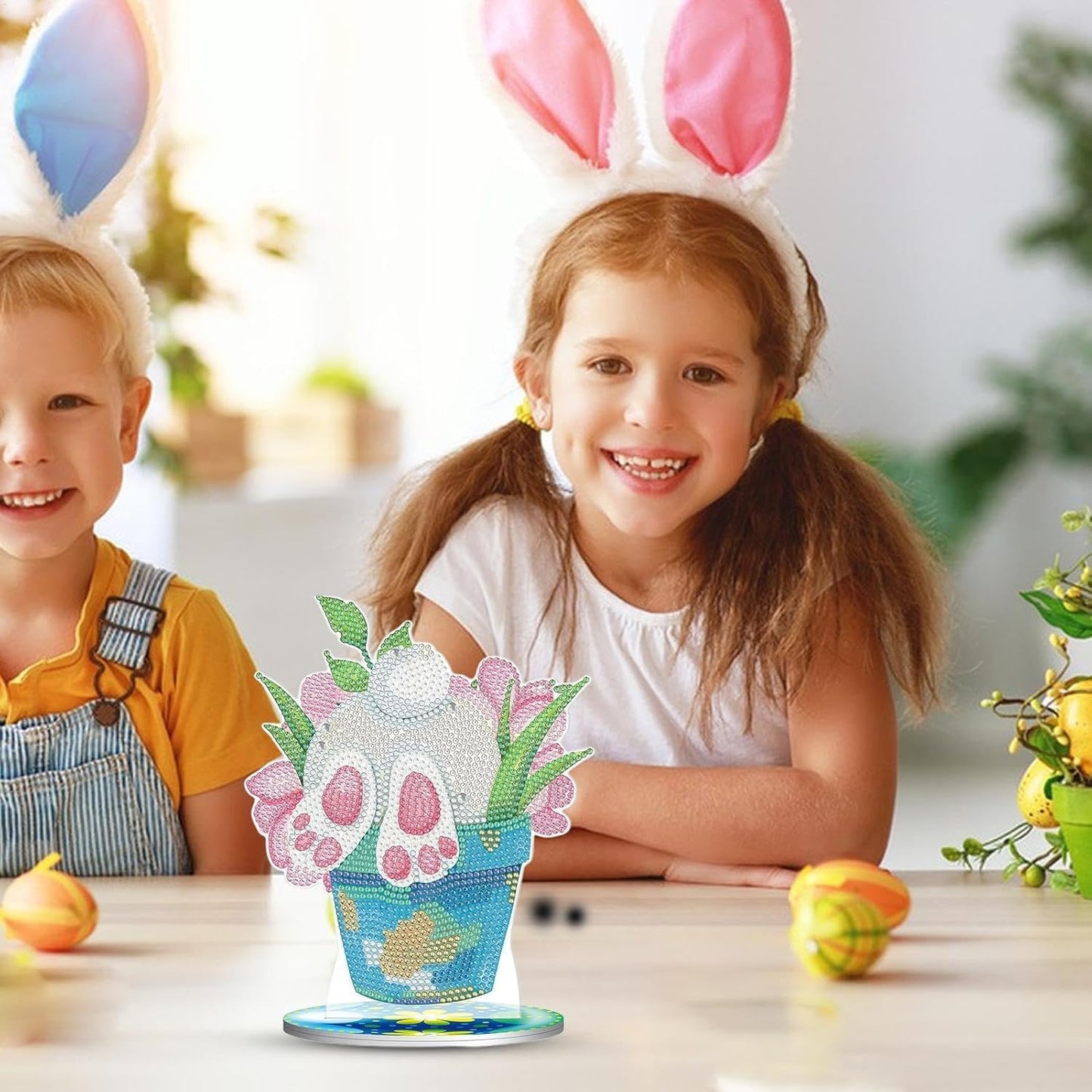 Tabletop Rhinestone Art, Desktop Bunny Eggs Rhinestone Painting, Easter Spring Holiday Decor, Easter Table Decoration, Rhinestone Easter Art, Seasonal Easter Decor, Holiday Gem Art, Dining Room Easter