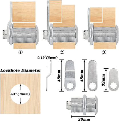 Cam Lock, 20mm Keyed Alike Zinc Alloy Cabinet Replacement Cabinet Locks with Keys for Security Files Toolbox Drawers Mailbox, 2 Pack