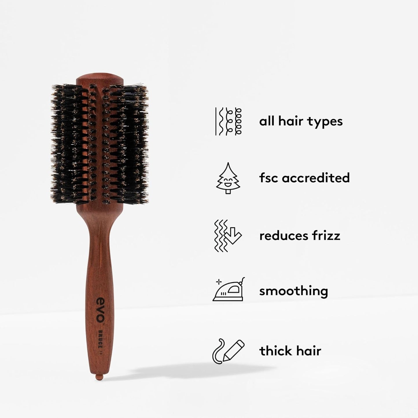 evo Bruce Natural Radial Hair Brush - Professional Bristle Brush for Styling & Polishing - Volumising Hair Brush