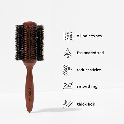 evo Bruce Natural Radial Hair Brush - Professional Bristle Brush for Styling & Polishing - Volumising Hair Brush