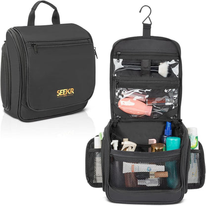 SEEKR Hanging Travel Toiletry Bag, Makeup Organiser, Expandable Compartments and Removable Pouches, for Toiletries, Cosmetics and Travel Essentials, Ideal for Luggage, Camping, Beach or Home (Black)