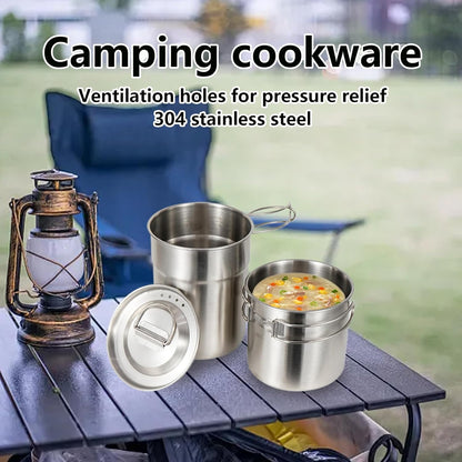 Camping Cook Set, Stainless Steel Cooking Set, Folding Gear, Compact Outdoor Cookware Kit for Hiking, Picnic, Fishing, Backpacking, Travel, Bushcraft, Car, RV, Beach, Home
