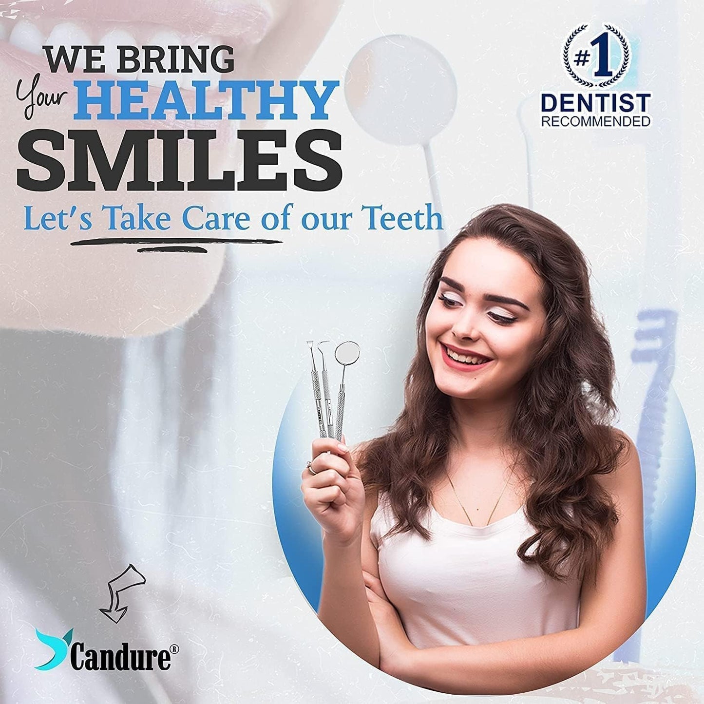 Candure Dental Tools - Professional Teeth Cleaning Kit, Stainless Steel Dental Picks, Plaque Remover, Tartar Scraper, Dental Mirror, Tooth Scraper, Dental Hygiene Kit - with Case